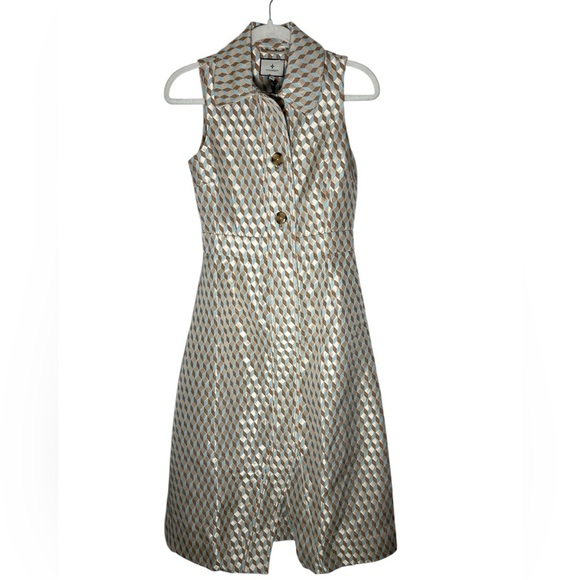 Tuckernuck NWT Ocean Spray Sleeveless Cheyenne Dress size XS tan/blue geo print - Picture 7 of 14